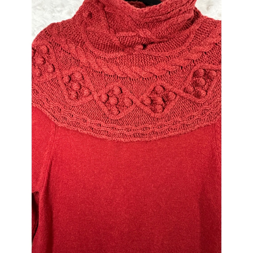 Sleeping on Snow Anthropologie Womens Red Cable Knit Cardigan Sweater Large - Picture 6 of 8